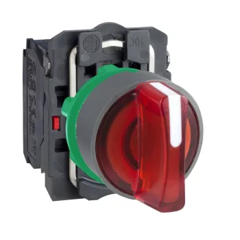   Schneider XB5AK134B5C0 Harmony komplett műanyag LED világító választókapcsoló, Ø22, 3 állású, 24 V, 1NO+1NC, piros, szürke körgyűrű