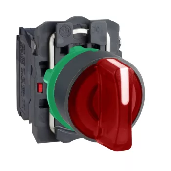   Schneider XB5AK134M5 Harmony komplett műanyag LED világító választókapcsoló, Ø22, 3 állású, 230 VAC, 1NO+1NC, piros