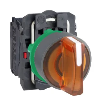  Schneider XB5AK135M5C0 Harmony komplett műanyag LED világító választókapcsoló, Ø22, 3 állású, 230 VAC, 1NO+1NC, narancs, szürke körgyűrű