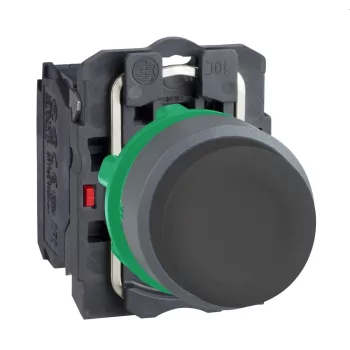   Schneider XB5AP21C0 Harmony komplett műanyag nyomógomb, Ø22, gumisapkás, kiálló, visszatérő, 1NO, fekete, szürke körgyűrű