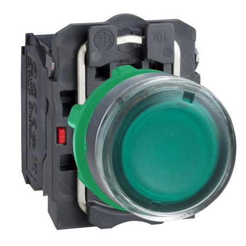 Schneider XB5AW33G5 komplett világító nyomógomb beépített LED-del zöld, 110…120V AC 1 záró + 1 nyitó érintkező (Harmony XB5AW33G5)