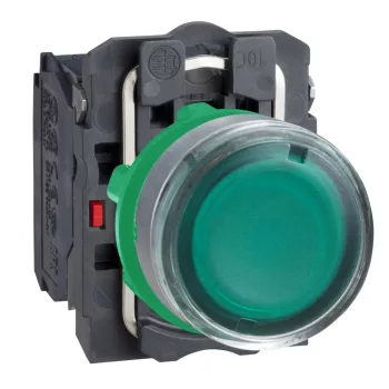   Schneider XB5AW33M5C0 Harmony komplett műanyag LED világító nyomógomb, Ø22, visszatérő, 1NO+1NC, 230VAC, zöld, szürke körgyűrű