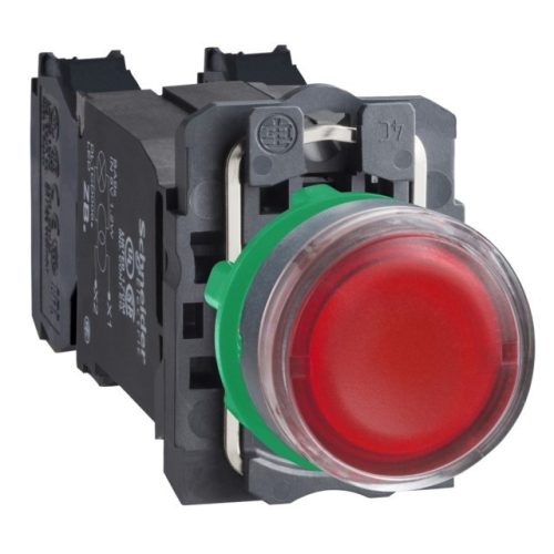 Schneider XB5AW3435 komplett világító nyomógomb BA 9s beépített transzformátorral piros, 110…120V AC 1 záró + 1 nyitó érintkező (Harmony XB5AW3435)