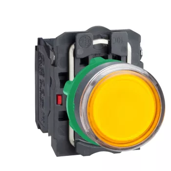   Schneider XB5AW35M5 komplett világító nyomógomb beépített led-del sárga, 230…240V AC 1 záró + 1 nyitó érintkező (Harmony XB5AW35M5)