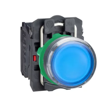   Schneider XB5AW36M5 komplett világító nyomógomb beépített led-del kék, 230…240V AC 1 záró + 1 nyitó érintkező (Harmony XB5AW36M5)