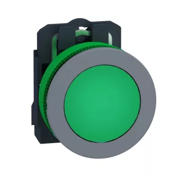   Schneider XB5FVB3C0 Harmony panelbe süllyesztett komplett műanyag LED jelzőlámpa, Ø30, 24VAC/DC, zöld, szürke körgyűrű