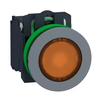   Schneider XB5FW35M5C0 Harmony panelbe süllyesztett komplett műanyag LED világító nyomógomb, Ø30, 1NO, 230VAC,narancs, szürke körgyűrű