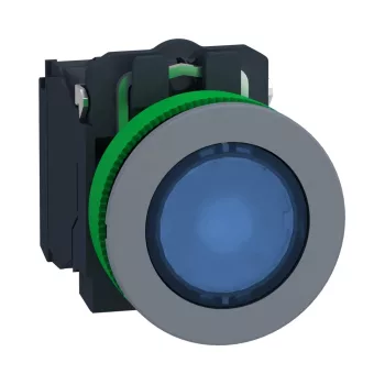   Schneider XB5FW36M5C0 Harmony panelbe süllyesztett komplett műanyag LED világító nyomógomb, Ø30, 1NO, 230VAC, kék, szürke körgyűrű