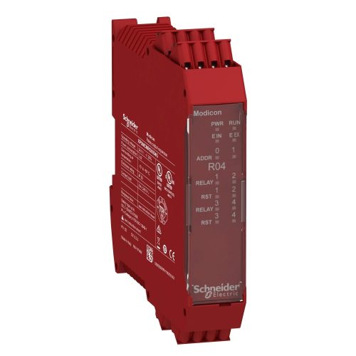 Schneider Electric XPSMCMRO0004G Preventa XPS MCM biztonsági vezérlő, biztonsági bővítő I/O modul, 4DO (relé) + 4DI (start/restart)