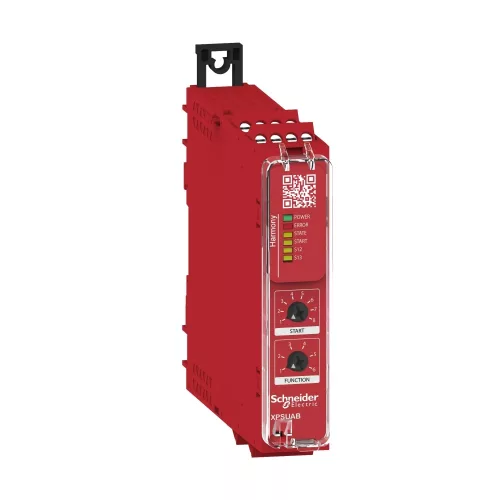 Schneider XPSUAB31CP Preventa biztonsági relé modul, Cat.1, biztonsági be/ki: 1/1CO, PNP, 48-230VAC/DC, csavaros, nem bővíthető