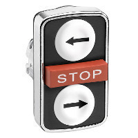 Schneider ZB4BA71113 Harmony fém kettősfejű nyomógomb fej, Ø22, visszatérő, 1-1 fehér jobb/bal nyíl nyomógomb, piros kiemelkedő STOP gomb Schneider ZB4BA71113 Harmony fém kettősfejű nyomógomb fej, Ø22, visszatérő, 1-1 fehér jobb/bal nyíl nyomógomb, piros kiemelkedő STOP gomb