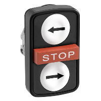 Schneider ZB4BA711137 Harmony fém kettősfejű nyomógomb fej, Ø22, visszatérő, 1-1 fehér jobb/bal nyíl nyomógomb, piros STOP gomb, fekete perem Schneider ZB4BA711137 Harmony fém kettősfejű nyomógomb fej, Ø22, visszatérő, 1-1 fehér jobb/bal nyíl nyomógomb, piros STOP gomb, fekete perem
