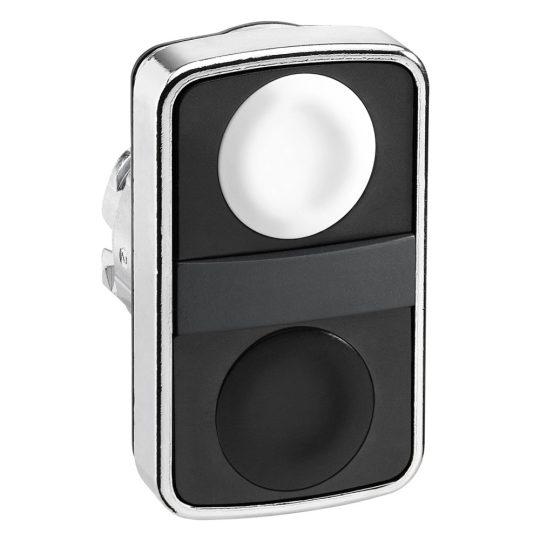 Schneider ZB4BA7120 Harmony fém kettősfejű nyomógomb fej, Ø22, visszatérő, 1 fehér 1 fekete nyomógomb Schneider ZB4BA7120 Harmony fém kettősfejű nyomógomb fej, Ø22, visszatérő, 1 fehér 1 fekete nyomógomb