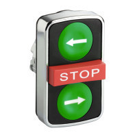Schneider ZB4BA731337 Harmony fém kettősfejű nyomógomb fej, Ø22, visszatérő, 1-1 zöld jobb/bal nyíl nyomógomb, piros STOP gomb, fekete perem Schneider ZB4BA731337 Harmony fém kettősfejű nyomógomb fej, Ø22, visszatérő, 1-1 zöld jobb/bal nyíl nyomógomb, piros STOP gomb, fekete perem