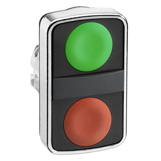 Schneider ZB4BA7340 Harmony fém kettősfejű nyomógomb fej, Ø22, visszatérő, 1-1 zöld/piros nyomógomb Schneider ZB4BA7340 Harmony fém kettősfejű nyomógomb fej, Ø22, visszatérő, 1-1 zöld/piros nyomógomb