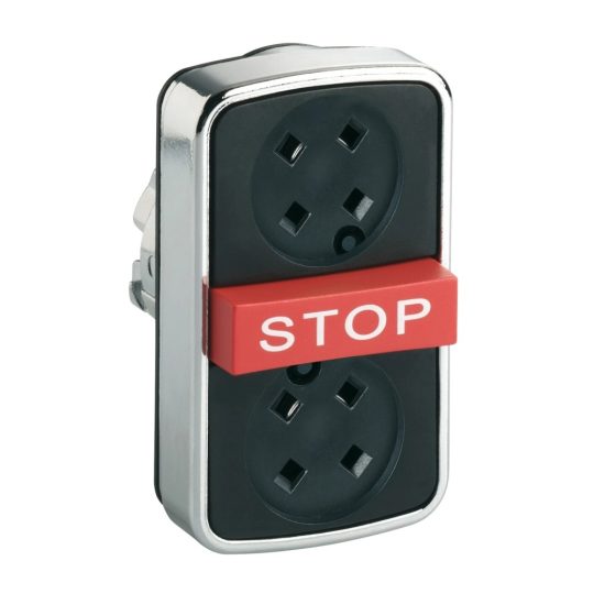 Schneider ZB4BA791 Harmony fém kettősfejű nyomógomb fej, Ø22, visszatérő, tető nélkül, piros kiemelkedő STOP gomb Schneider ZB4BA791 Harmony fém kettősfejű nyomógomb fej, Ø22, visszatérő, tető nélkül, piros kiemelkedő STOP gomb