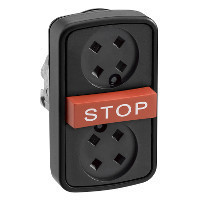 Schneider ZB4BA7917 Harmony fém kettősfejű nyomógomb fej, Ø22, visszatérő, tető nélkül, piros kiemelkedő STOP gomb, fekete perem Schneider ZB4BA7917 Harmony fém kettősfejű nyomógomb fej, Ø22, visszatérő, tető nélkül, piros kiemelkedő STOP gomb, fekete perem