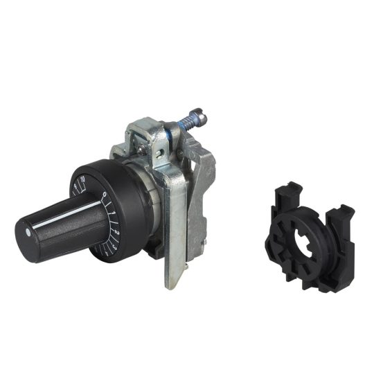Schneider ZB4BD9127 Harmony fém potencióméter fej és rögzítő, Ø22, fekete, fekete perem Schneider ZB4BD9127 Harmony fém potencióméter fej és rögzítő, Ø22, fekete, fekete perem