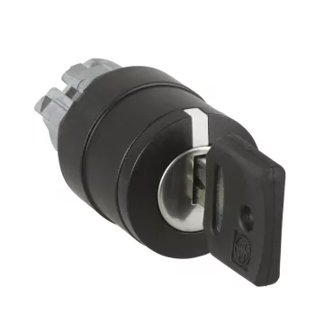   Schneider ZB4BG027 Harmony fém választókapcsoló fej, Ø22, 455 kulcsos, jobboldali pozícióban kivehető, 2 állású, fekete perem