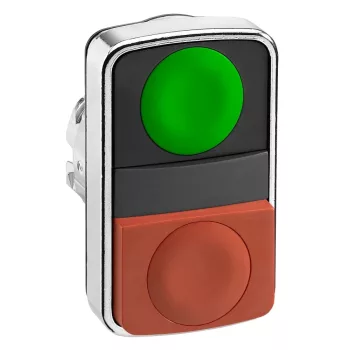   Schneider ZB4BL7340 Harmony fém kettősfejű nyomógomb fej, Ø22, visszatérő, 1 zöld 1 piros kiemelkedő nyomógomb