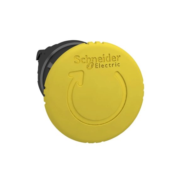 Schneider ZB4BS557 Harmony fém nyomógomb fej, Ø22, Ø40 gombafejű, forgatásra kioldó, sárga, fekete test Schneider ZB4BS557 Harmony fém nyomógomb fej, Ø22, Ø40 gombafejű, forgatásra kioldó, sárga, fekete test