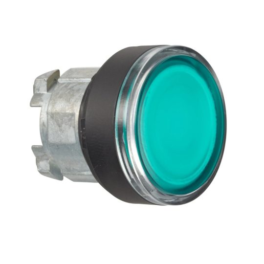 Schneider ZB4BW3337 Harmony fém világító nyomógomb fej, Ø22, visszatérő, beépített LED-hez, zöld, fekete perem Schneider ZB4BW3337 Harmony fém világító nyomógomb fej, Ø22, visszatérő, beépített LED-hez, zöld, fekete perem