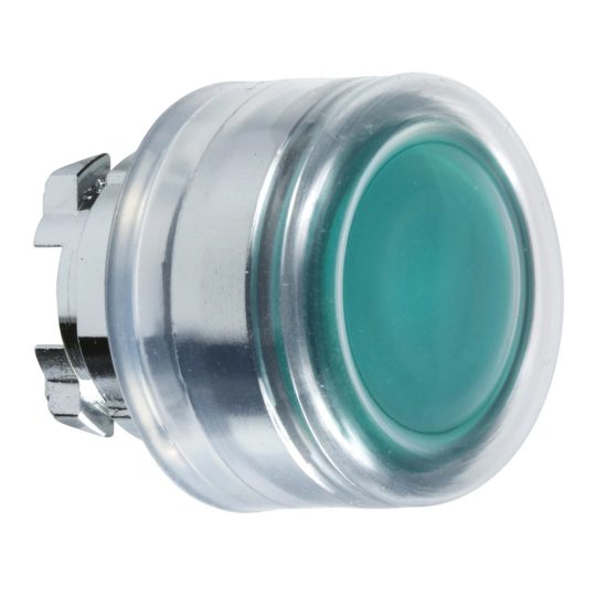 Schneider ZB4BW533 Harmony fém világító nyomógomb fej, Ø22, visszatérő, védősapkás, beépített LED-hez, zöld Schneider ZB4BW533 Harmony fém világító nyomógomb fej, Ø22, visszatérő, védősapkás, beépített LED-hez, zöld