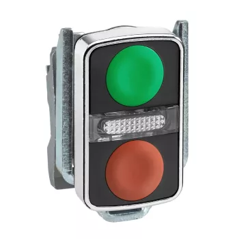   Schneider ZB4BW7A3740 Harmony fém világító kettősfejű nyomógomb fej, Ø22, visszatérő, 1 zöld 1 piros nyomógomb