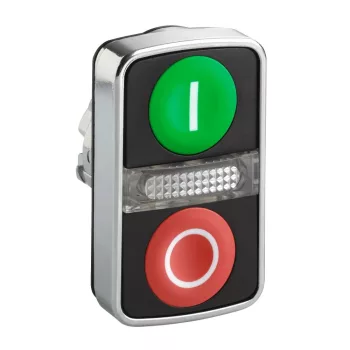   Schneider ZB4BW7A3741 Harmony fém világító kettősfejű nyomógomb fej, Ø22, visszatérő, 1 zöld "I", 1 piros "O" nyomógomb
