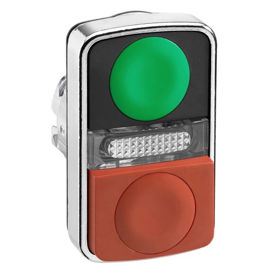 Schneider ZB4BW7L3740 Harmony fém világító kettősfejű nyomógomb fej, Ø22, visszatérő, 1 zöld 1 kiálló piros nyomógomb Schneider ZB4BW7L3740 Harmony fém világító kettősfejű nyomógomb fej, Ø22, visszatérő, 1 zöld 1 kiálló piros nyomógomb