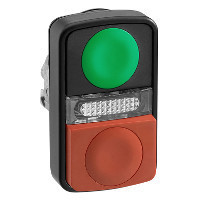 Schneider ZB4BW7L37407 Harmony fém világító kettősfejű nyomógomb fej, Ø22, visszatérő, 1 zöld 1 kiálló piros nyomógomb, fekete perem Schneider ZB4BW7L37407 Harmony fém világító kettősfejű nyomógomb fej, Ø22, visszatérő, 1 zöld 1 kiálló piros nyomógomb, fekete perem