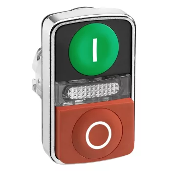   Schneider ZB4BW7L3741 Harmony fém világító kettősfejű nyomógomb fej, Ø22, visszatérő, 1 zöld "I", 1 kiálló piros "O" nyomógomb