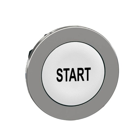 Schneider ZB4FA133 Harmony panelbe süllyesztett fém nyomógomb fej, Ø30, fehér, "START" Schneider ZB4FA133 Harmony panelbe süllyesztett fém nyomógomb fej, Ø30, fehér, "START"
