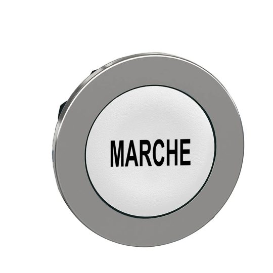 Schneider ZB4FA142 Harmony panelbe süllyesztett fém nyomógomb fej, Ø30, fehér, "MARCHE" Schneider ZB4FA142 Harmony panelbe süllyesztett fém nyomógomb fej, Ø30, fehér, "MARCHE"