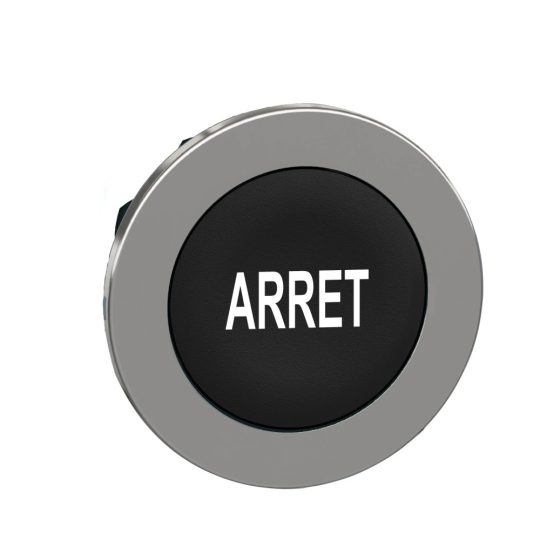 Schneider ZB4FA233 Harmony panelbe süllyesztett fém nyomógomb fej, Ø30, fekete, "ARRET" Schneider ZB4FA233 Harmony panelbe süllyesztett fém nyomógomb fej, Ø30, fekete, "ARRET"