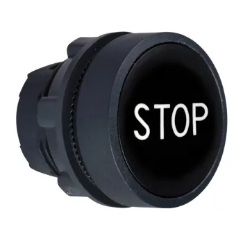   Schneider ZB5AA234 Harmony műanyag nyomógomb fej, Ø22, visszatérő, fekete, "STOP"