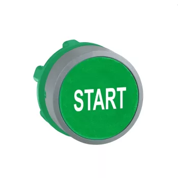   Schneider ZB5AA333C0 Harmony műanyag nyomógomb fej, Ø22, visszatérő, zöld, "START", szürke perem