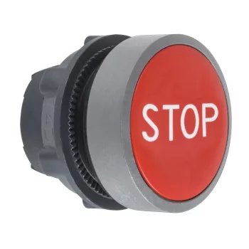   Schneider ZB5AA434C0 Harmony műanyag nyomógomb fej, Ø22, visszatérő, piros, "STOP", szürke perem