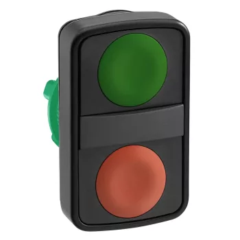   Schneider ZB5AA7340 Harmony műanyag kettősfejű nyomógomb fej, Ø22, visszatérő, 1-1 zöld/piros nyomógomb