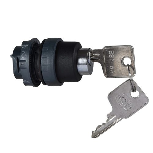 Schneider ZB5AFDC Harmony műanyag kulcsos nyomógomb fej, Ø22, 4A185 kulcs, nyugalmi pozícióban kivehető és zárható
