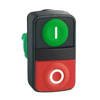   Schneider ZB5AL7340 Harmony műanyag kettősfejű nyomógomb fej, Ø22, visszatérő, 1 zöld 1 piros kiemelkedő nyomógomb