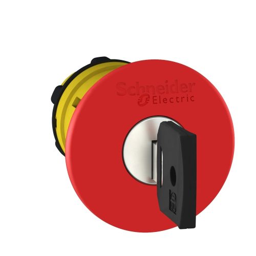 Schneider ZB5AS944 Harmony műanyag vészleállító nyomógomb fej, Ø22, Ø40 gombafejű, 455 kulccsal kioldó, piros