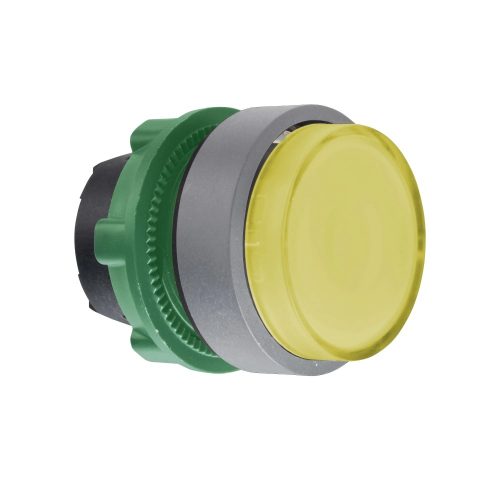 Schneider ZB5AW183C0 Harmony műanyag világító nyomógomb fej, Ø22, visszatérő, LED-es, kiemelkedő, sárga, szürke perem