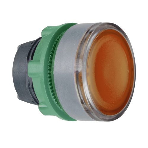 Schneider ZB5AW353SC0 Harmony műanyag világító nyomógomb fej, Ø22, visszatérő, beépített LED-hez, hornyolt lencsével, narancssárga, szürke p.