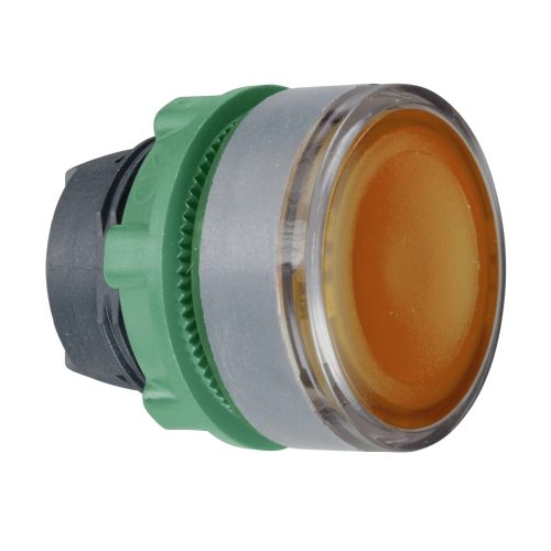 Schneider ZB5AW383SC0 Harmony műanyag világító nyomógomb fej, Ø22, visszatérő, beépített LED-hez, hornyolt lencsével, sárga, szürke perem