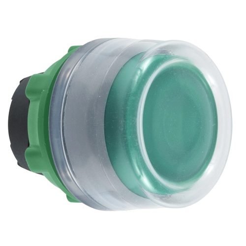 Schneider ZB5AW533C0 Harmony műanyag világító nyomógomb fej, Ø22, visszatérő, védősapkás, beépített LED-hez, zöld, szürke perem