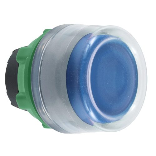 Schneider ZB5AW563C0 Harmony műanyag világító nyomógomb fej, Ø22, visszatérő, védősapkás, beépített LED-hez, kék, szürke perem
