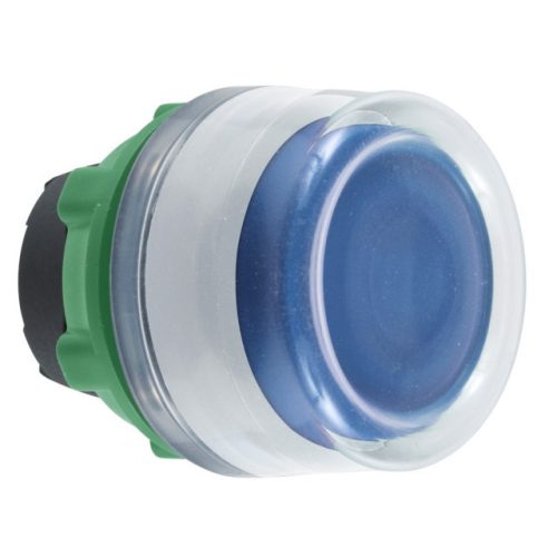 Schneider ZB5AW563C1 Harmony műanyag világító nyomógomb fej, Ø22, visszatérő, védősapkás, beépített LED-hez, kék, fehér perem