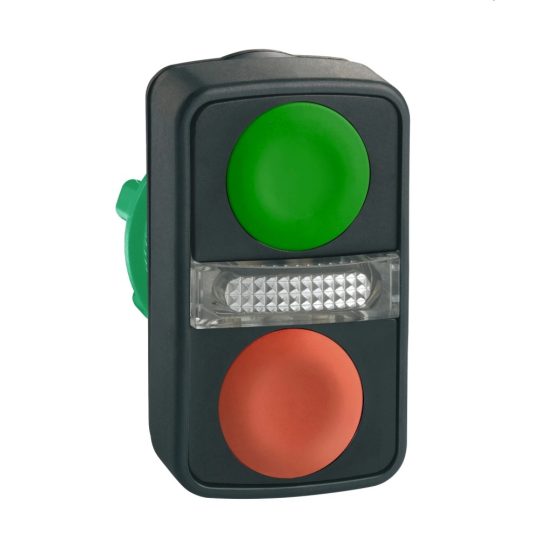 Schneider ZB5AW7A3740 Harmony műanyag világító kettősfejű nyomógomb fej, Ø22, visszatérő, 1 zöld 1 piros nyomógomb Schneider ZB5AW7A3740 Harmony műanyag világító kettősfejű nyomógomb fej, Ø22, visszatérő, 1 zöld 1 piros nyomógomb
