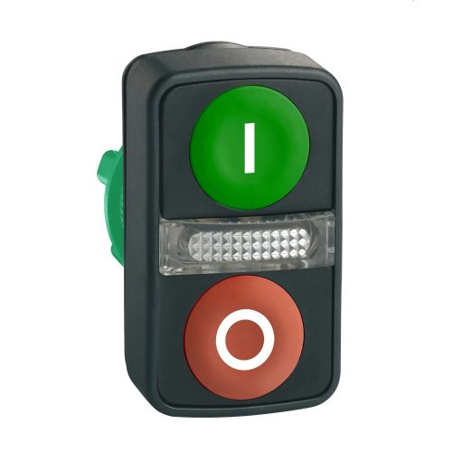 Schneider ZB5AW7A3741 Harmony műanyag világító kettősfejű nyomógomb fej, Ø22, visszatérő, 1 zöld "I", 1 piros "O" nyomógomb